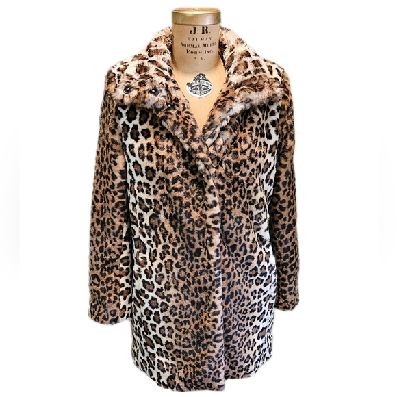 Loft Petites Leopard Print Faux Fur Jacket Coat Small Petite Brown Black Animal - Picture 3 of 8